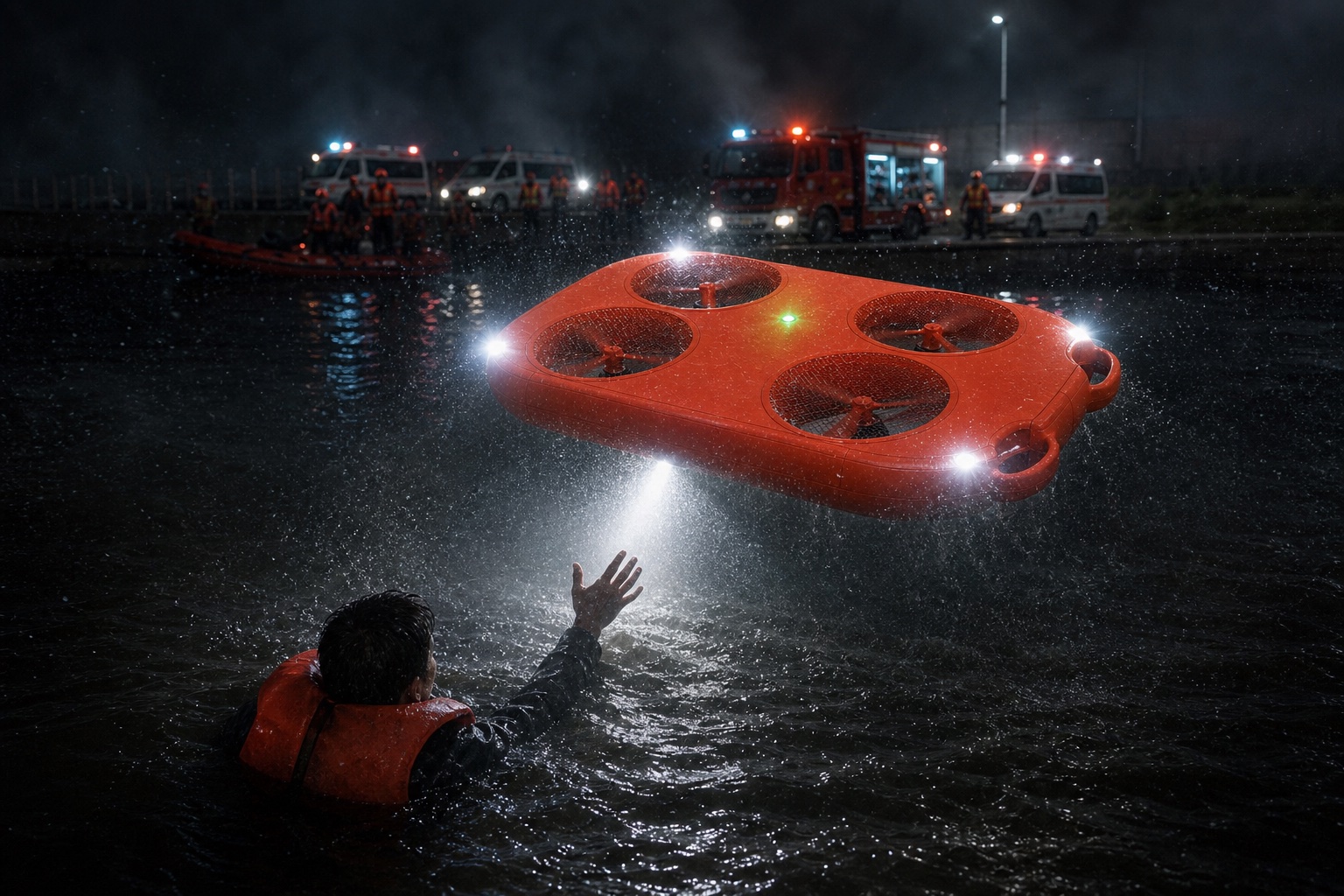 Night rescue operation with infrared navigation lights