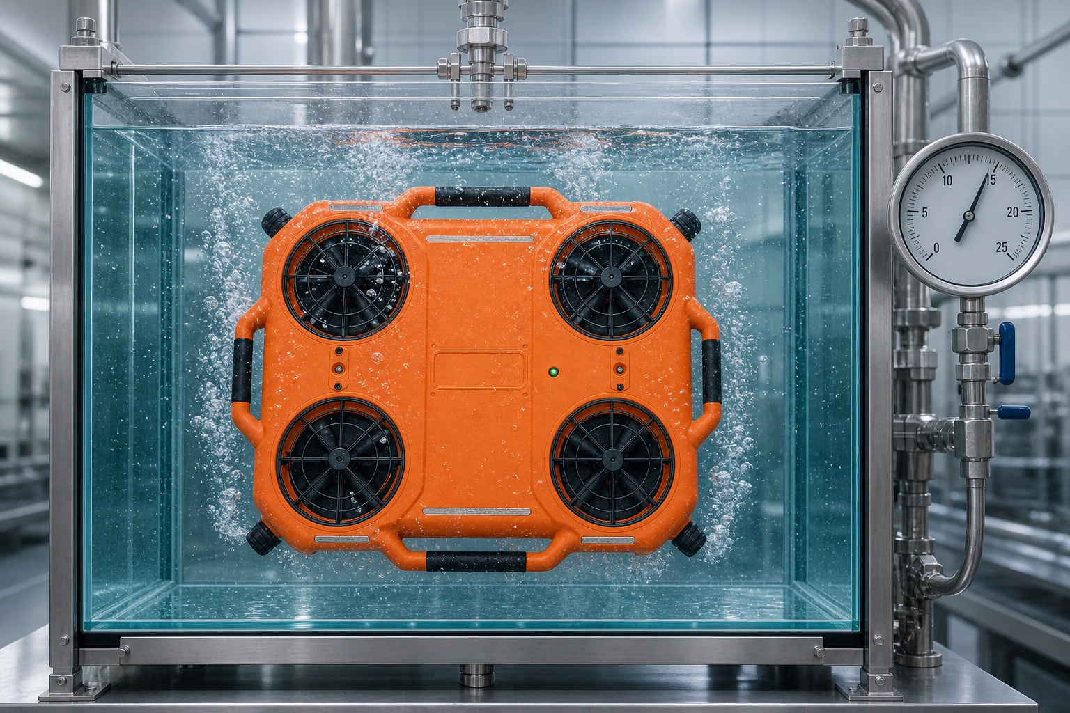 XHX-FXJST01 undergoing IP68 submersion test in pressurised water tank