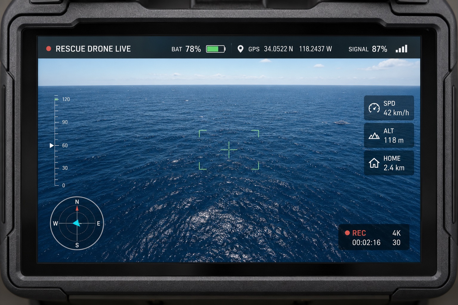 Controller screen with live telemetry